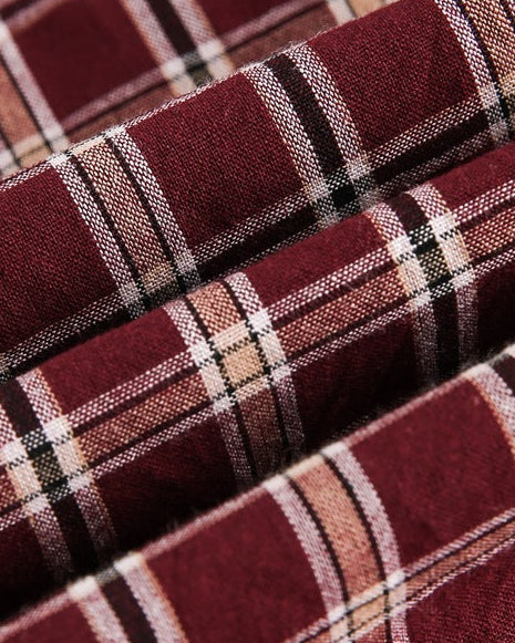 Camicia a Quadri Bordeaux a Maniche Lunghe