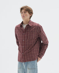 Camicia a Quadri Bordeaux a Maniche Lunghe