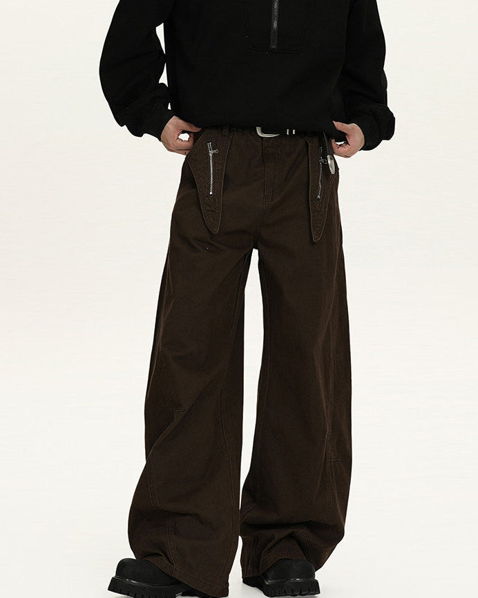 Jeans Utility con Zip Uomo Caffè, vista laterale