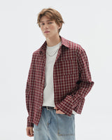 Camicia a Quadri Bordeaux a Maniche Lunghe