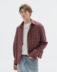 Camicia a Quadri Bordeaux a Maniche Lunghe