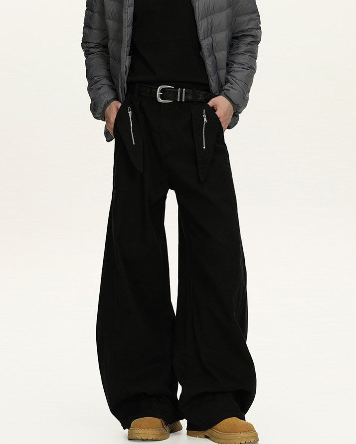 Jeans Utility con Zip Uomo Nero, vista frontale