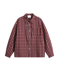 Camicia a Quadri Bordeaux a Maniche Lunghe