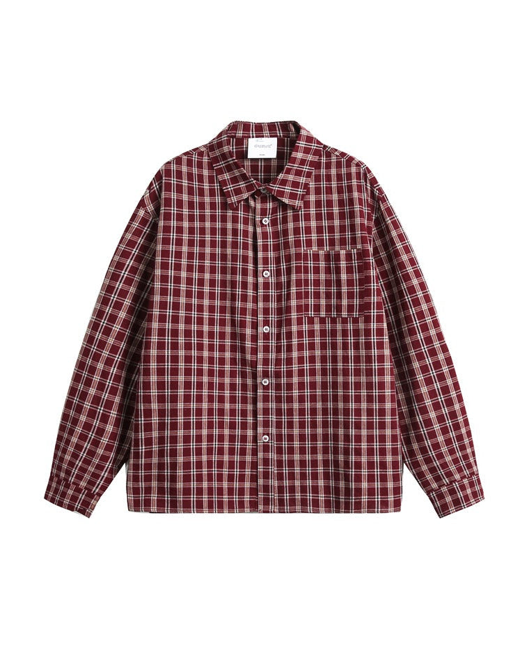 Camicia a Quadri Bordeaux a Maniche Lunghe