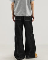 Jeans Wide-Leg in Denim con Cuciture a Contrasto