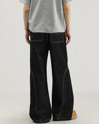 Jeans Wide-Leg in Denim con Cuciture a Contrasto