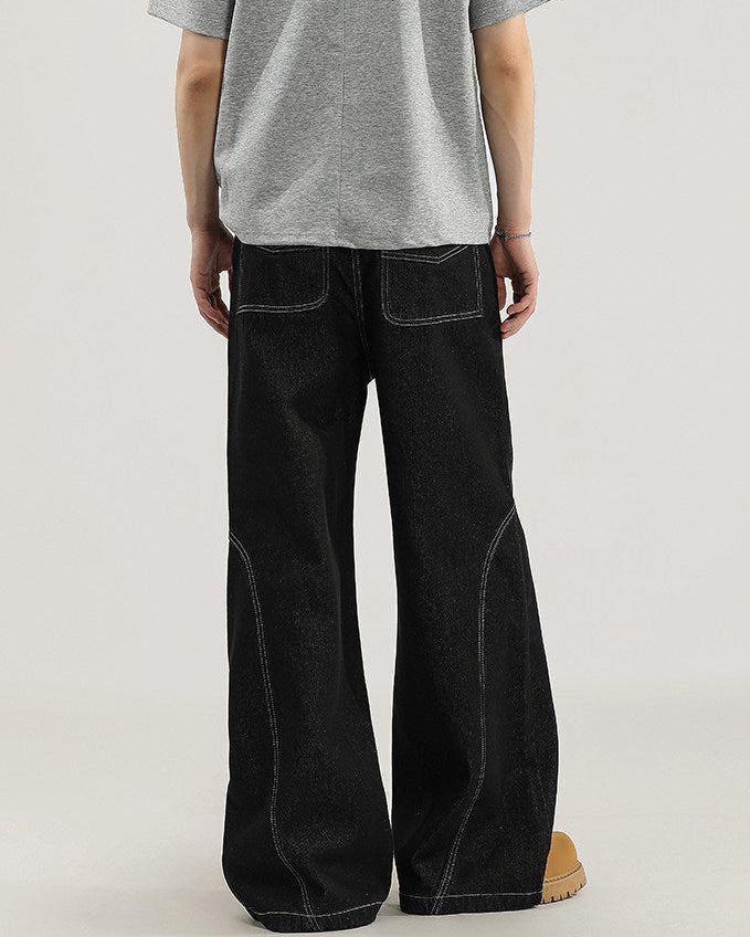 Jeans Wide-Leg in Denim con Cuciture a Contrasto