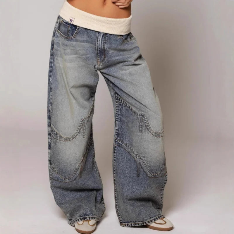 Jeans Baggy con Vita a Coste Y2K