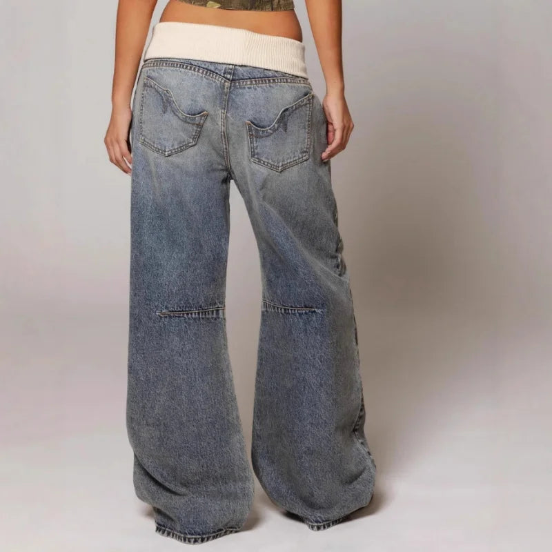 Jeans Baggy con Vita a Coste Y2K