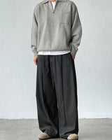 Pantaloni Wide-Leg con Pinces in Misto Lana