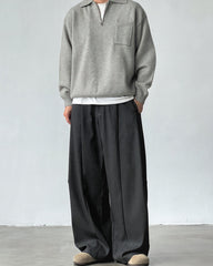 Pantaloni Wide-Leg con Pinces in Misto Lana
