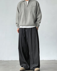 Pantaloni Wide-Leg con Pinces in Misto Lana