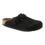Zoccolo Birkenstock Boston in camoscio nero con sottopiede in sughero