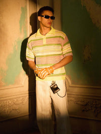 Polo Crochet a Righe Pastello a Maniche Corte — Vista 2