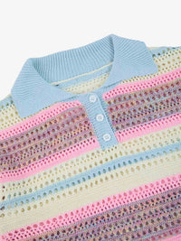 Polo Crochet a Righe Pastello a Maniche Corte — Vista 9
