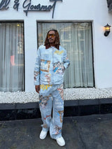 Giacca Effetto Vissuto con Grafica in Denim 'Artistic Patches' — Vista 13