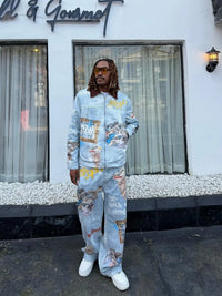 Giacca Effetto Vissuto con Grafica in Denim 'Artistic Patches' — Vista 13
