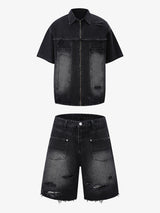 Completo in Denim Effetto Vissuto con Strappi — Vista 2