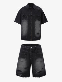 Completo in Denim Effetto Vissuto con Strappi — Vista 2