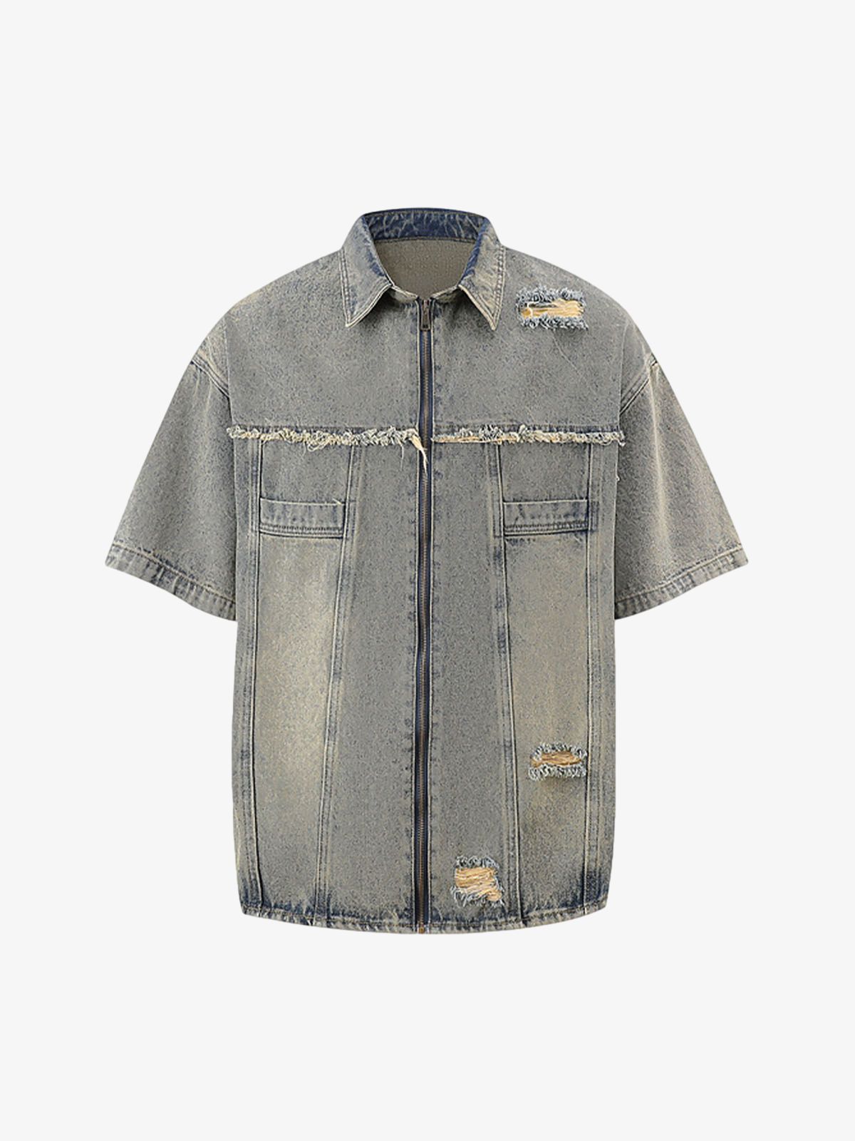 Completo in Denim Effetto Vissuto con Strappi — Vista 10