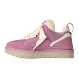Sneakers chunky invernali in camoscio color Orchidea polverosa con lacci larghi e suola platform.