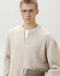 Maglione Cable Knit con Scollo a V Spezzato