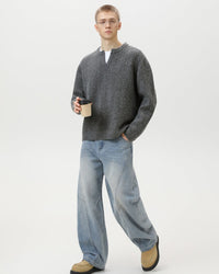 Maglione Cable Knit con Scollo a V Spezzato
