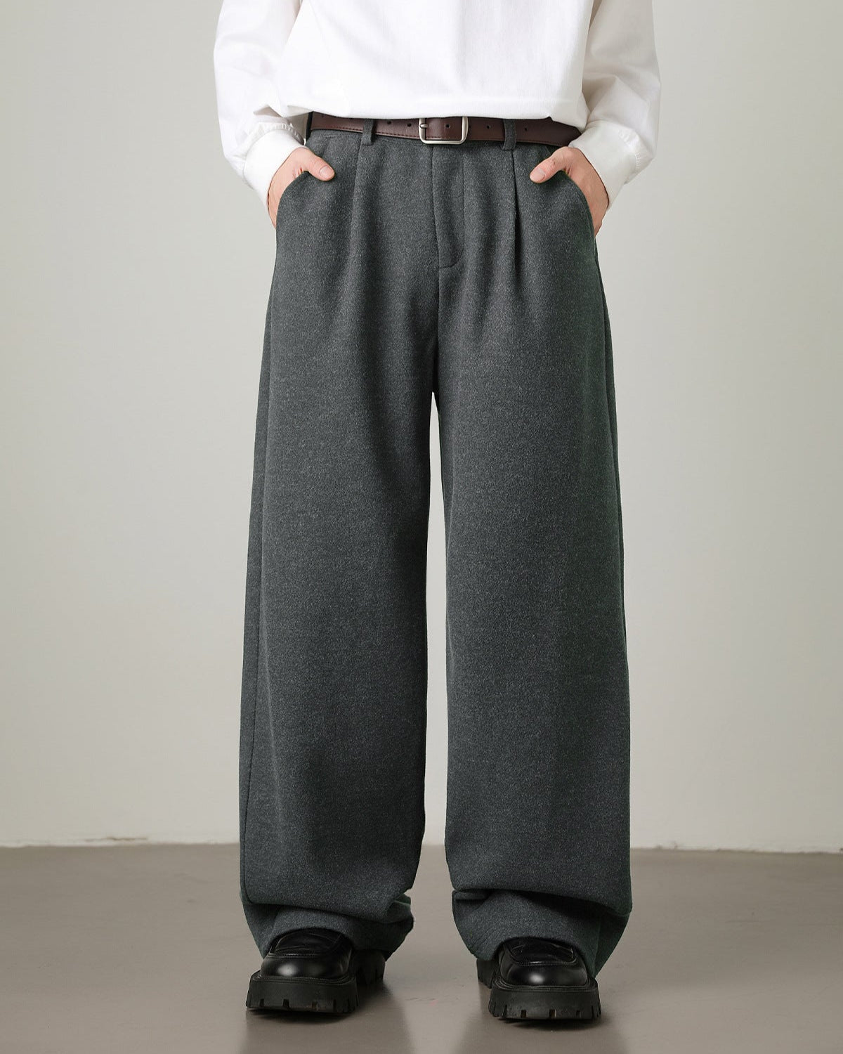 Pantaloni a gamba larga in misto lana
