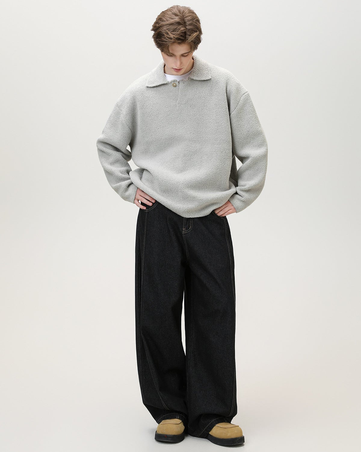 Maglione Henley Oversized Knit Misto Lana