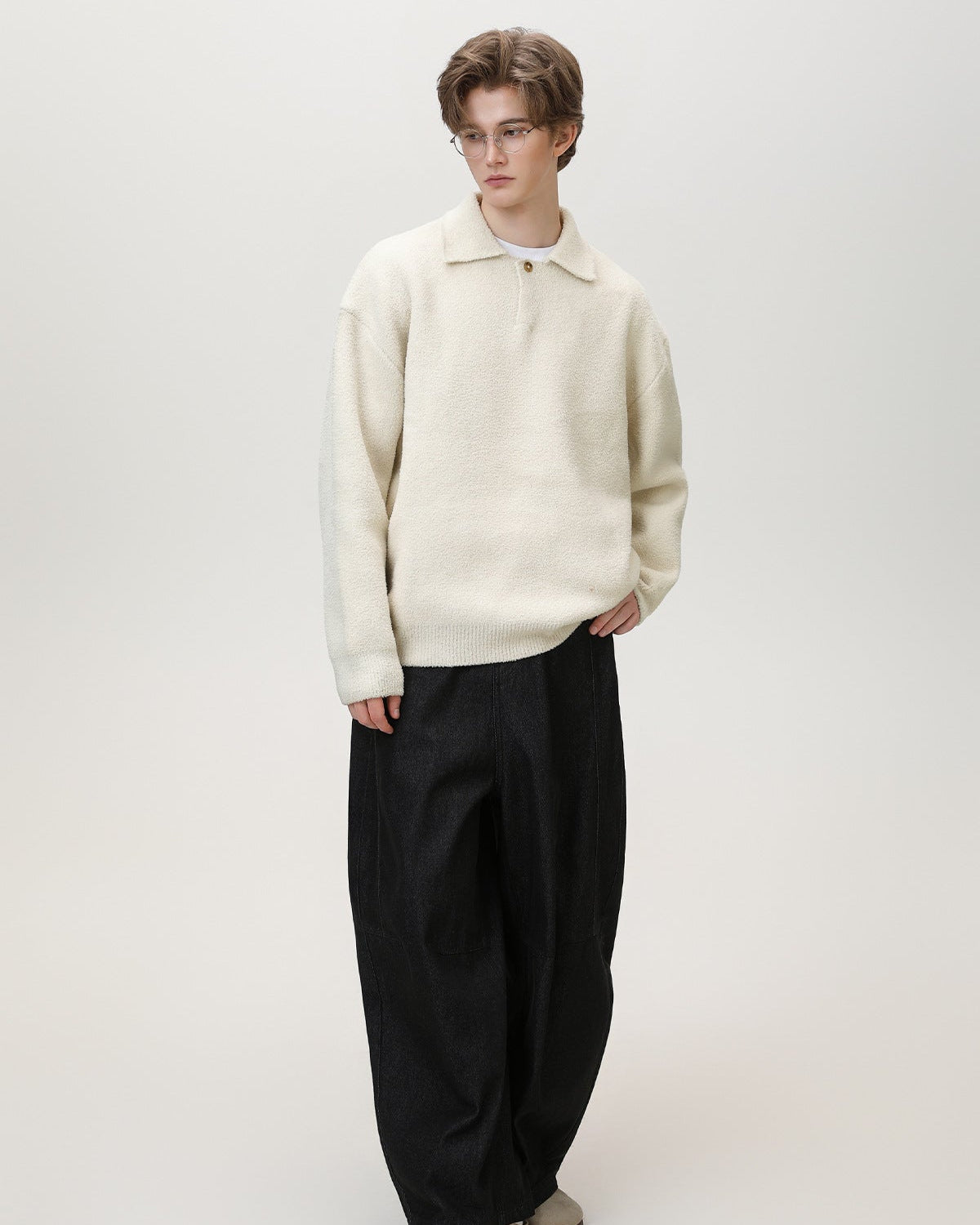 Maglione Henley Oversized Knit Misto Lana