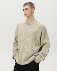 Maglione Oversized Cable-Knit Misto Lana Girocollo