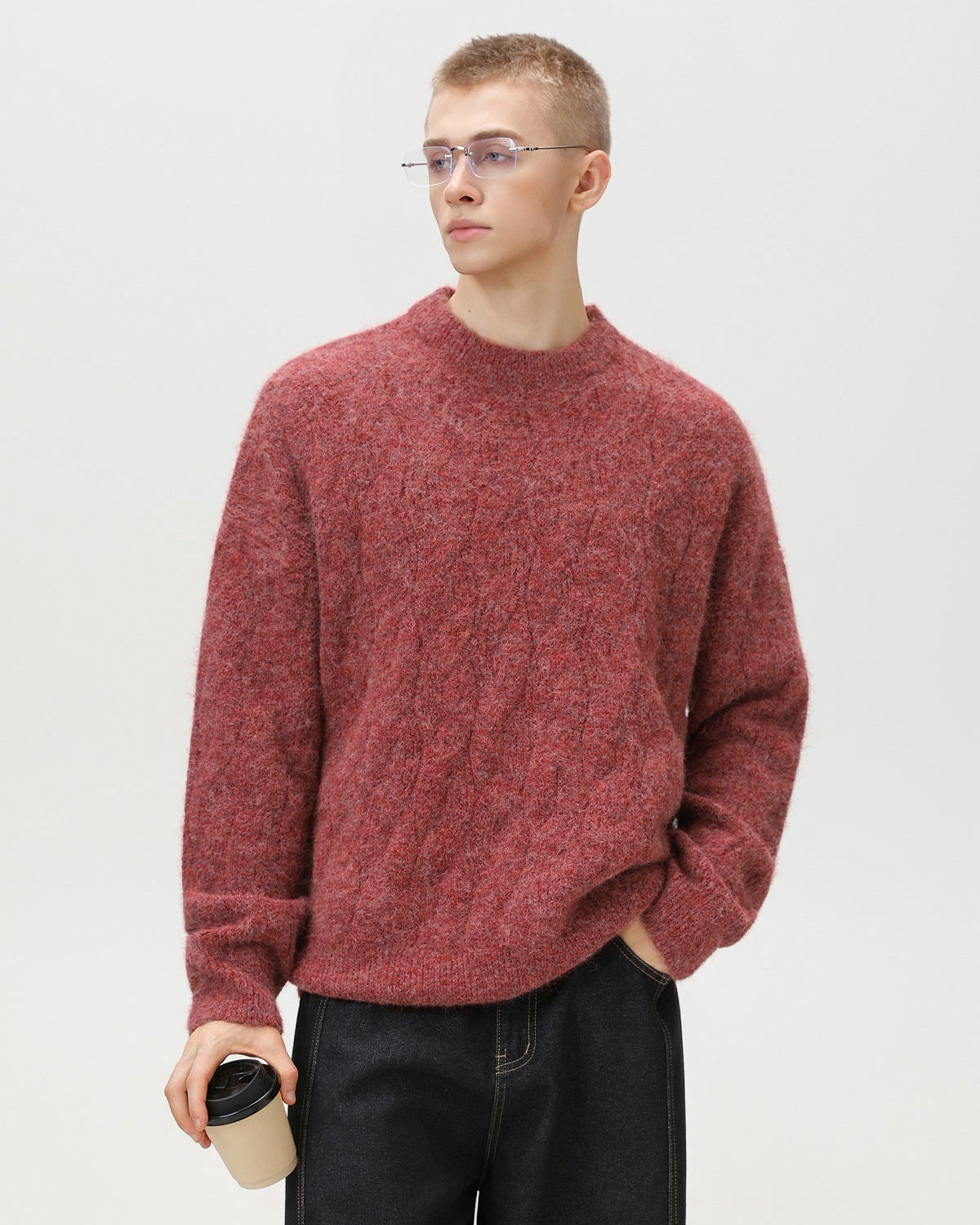 Maglione Oversized Cable-Knit Misto Lana Girocollo