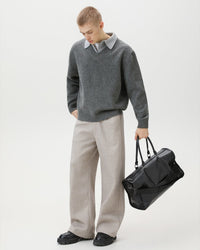 Maglione Knit Scollo a V con Colletto Misto Lana