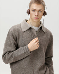 Maglione Knit Scollo a V con Colletto Misto Lana