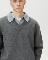 Maglione Knit Scollo a V con Colletto Misto Lana