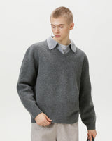 Maglione Knit Scollo a V con Colletto Misto Lana