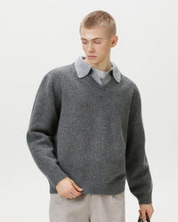 Maglione Knit Scollo a V con Colletto Misto Lana