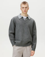 Maglione Knit Scollo a V con Colletto Misto Lana