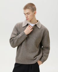 Maglione Knit Scollo a V con Colletto Misto Lana