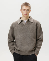 Maglione Knit Scollo a V con Colletto Misto Lana