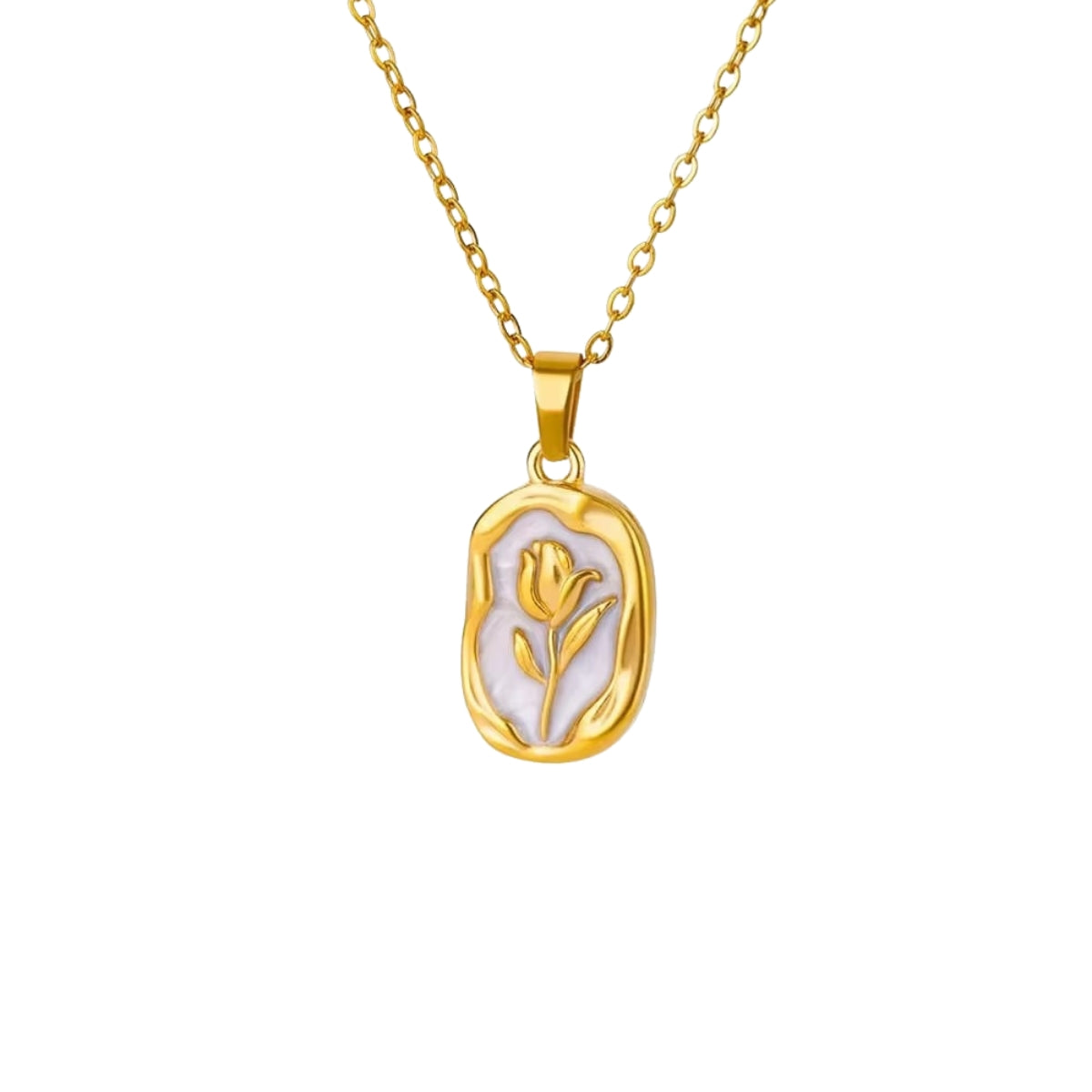 Collana VIAVEROCA con medaglione dorato e fiore inciso