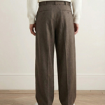 Pantaloni a gamba larga in misto lana con cintura - Grigio