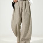 Pantaloni a gamba larga in misto lana con cintura - Maronne