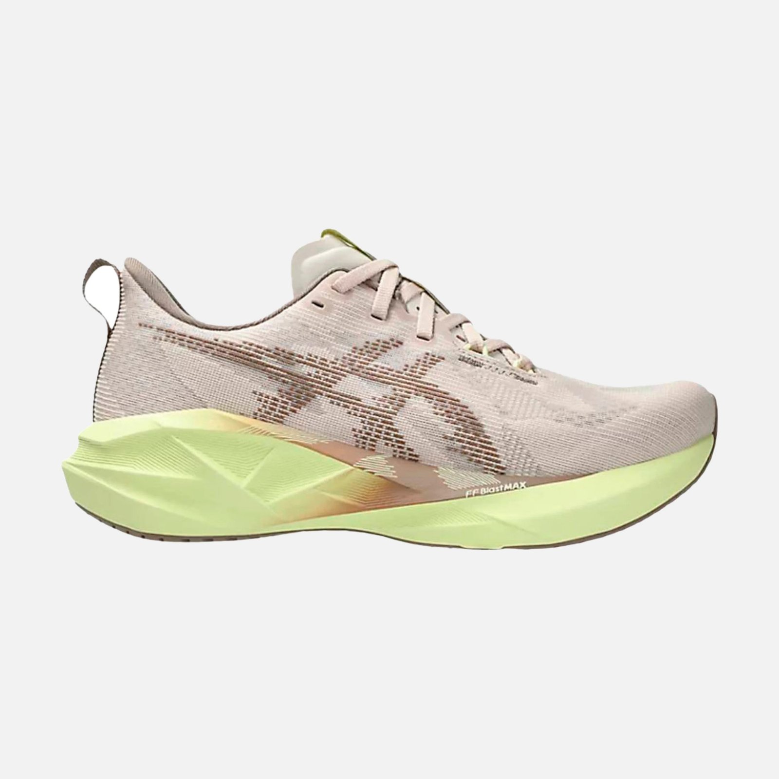 ASICS Novablast 5 Scarpe Running Donna Beige Lime - scarpa running beige con dettagli lime, vista laterale